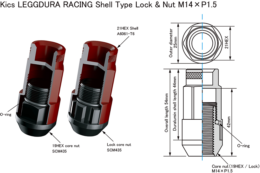 大阪公式 協永産業 Kics レデューラレーシング シェルタイプ2ピースボルト M14×P1.5 取付座14R球面座 首下長さ40 ゴール ホイール ナット ENTEIDRICOCAMPANO